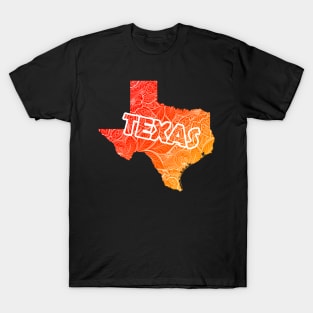 Colorful mandala art map of Texas with text in red and orange T-Shirt